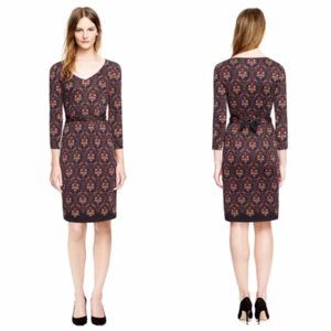 Tory Burch Tilda Silk Jersey Printed Belted Dress Damask Parsley 3/4 sleeves